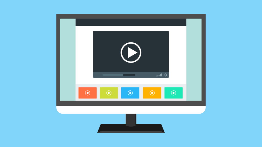 Ein animierter Bildschirm mit sechs Videoplayern.